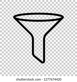 funnel or filter, linear outline icon. Black symbol on transparent background