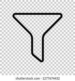 funnel or filter, linear outline icon. Black symbol on transparent background