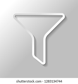 funnel or filter, linear outline icon. Paper style with shadow on gray background