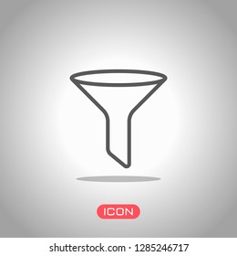 funnel or filter, linear outline icon. Icon under spotlight. Gray background
