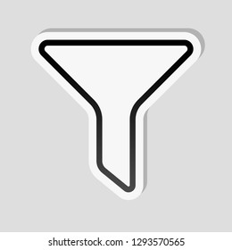 funnel or filter, linear outline icon. Sticker style with white border and simple shadow on gray background