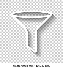 funnel or filter, linear outline icon. White icon with shadow on transparent background