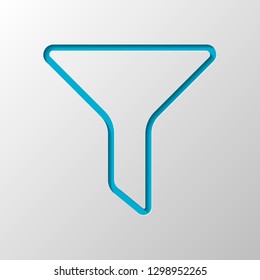funnel or filter, linear outline icon. Paper design. Cutted symbol with shadow