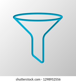 funnel or filter, linear outline icon. Paper design. Cutted symbol with shadow