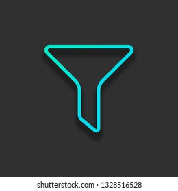 funnel or filter, linear outline icon. Colorful logo concept with soft shadow on dark background. Icon color of azure ocean
