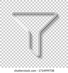 embudo o filtro, icono de contorno lineal. Signo de esquema blanco con sombra sobre fondo transparente