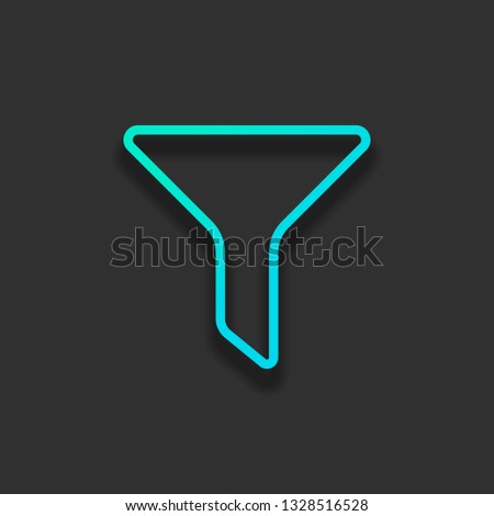 funnel or filter, linear outline icon. Colorful logo concept with soft shadow on dark background. Icon color of azure ocean