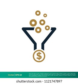 Funnel, Filter and Money Icon Vector Logo Template Illustration Design. Vector EPS 10.