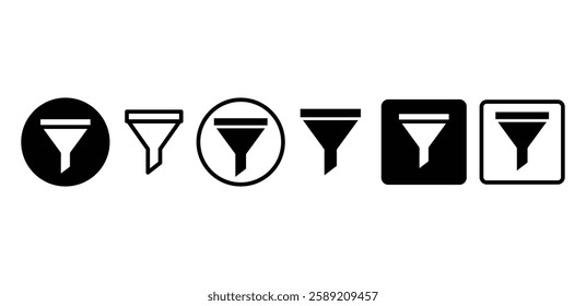funnel filter symbol icon vector design simple black white color illustration set