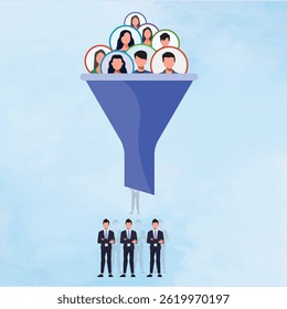 Funnel Filtering Candidate Profiles – Vector Illustration