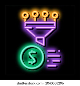 Funnel Financial Information Gathering neon light sign vector. Glowing bright icon transparent symbol illustration