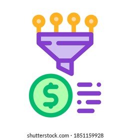 Funnel Financial Information Gathering Vector Icon Thin Line. Money Sign On Smartphone Display And Magnifier, Web Site Financial Illustration