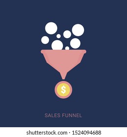 Funnel flat circle icon. Flat stylized circle icon with long shadow. Minimal flat icon