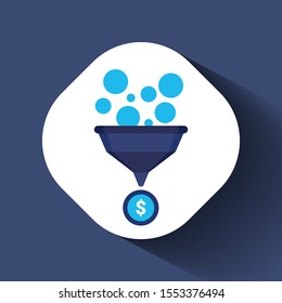 Funnel flat circle icon. Flat stylized circle icon with long shadow