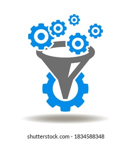 Funnel Gear Icon Vector. Operations Processing Workflow Symbol. Data Transformation Sign.