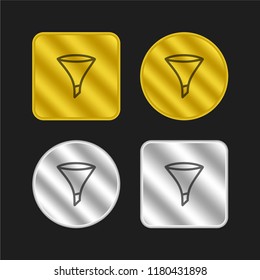 Funnel hand drawn symbol gold and silver metallic coin logo icon design