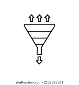Ícone de funil sinal de contorno de vetor preto e branco
