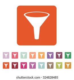 The funnel icon. Filtered and filter, laboratory, chemistry symbol. Flat Vector illustration. Button Set
