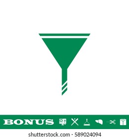 Funnel icon flat. Green pictogram on white background. Vector illustration symbol and bonus button
