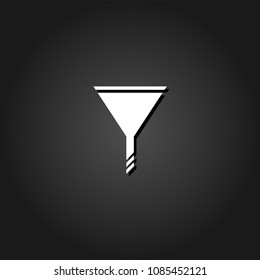 Funnel icon flat. Simple White pictogram on black background with shadow. Vector illustration symbol