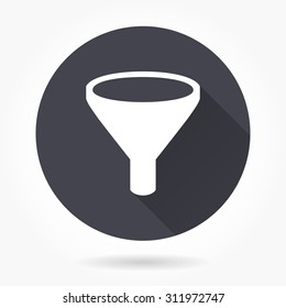 Funnel  icon with long shadow, flat design. Vector illustration.