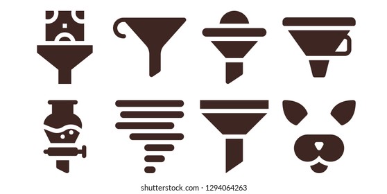  funnel icon set. 8 filled funnel icons. Simple modern icons about  - Funnel, Tornado, Filter