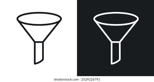 Icono de embudo en color negro de línea delgada. ilustración de símbolos de Vector simple plano.