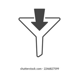 Vector de icono del embudo. Indicador de ordenación, símbolo de filtro de diseño plano sencillo en blanco y negro.