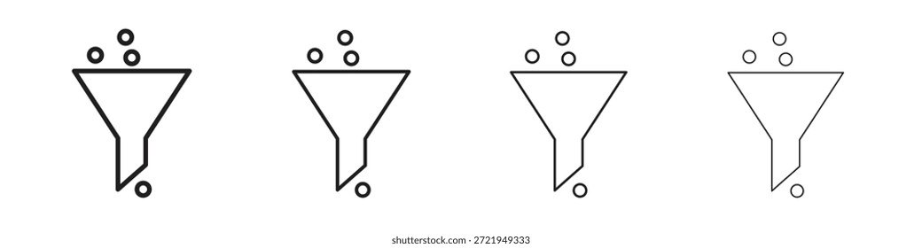Los iconos del embudo delinean el diseño de Vector negro. Línea con trazo editable.
