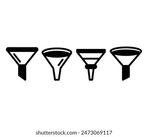 funnel icons symbol vector design black white colors flat illustration collections sets isolated