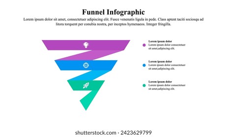 Funnel infographic presentation template with icon and text space.