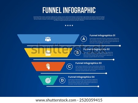 funnel infographic with reverse pyramid and line separation distance with 4 point with dark style for slide presentation vector