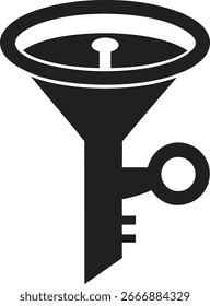 Funil com ícone de chave isolado no fundo branco