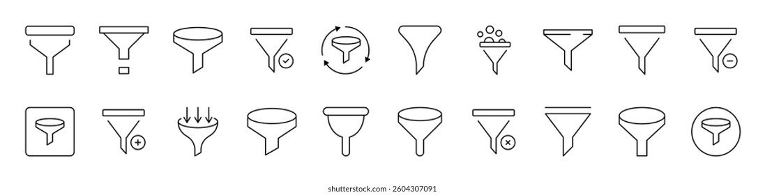 Funnel Line Icon Collection. Editable Stroke. Perfect for Infographics, Articles, Books, Flyers, Banners