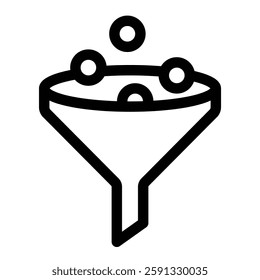 Funnel line icon with editable stroke, designed for architecture diagram, featuring some particles entering  a funnel 