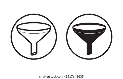 Trichter-Liniensymbol, Vektorsatz. Trichter, Filter Silhouette und Linie Symbol. Trichterkontur und gefülltes Vektorzeichen. Filtern von Symbolen, Vektorgrafik.