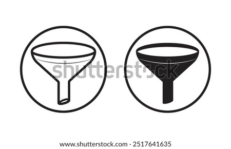 Funnel line icon, vector set. Funnel, filter silhouette and line icon. Funnel outline and filled vector sign. Filtering icons vector illustration.