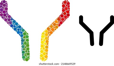 Funnel mosaic icon of spheric dots in various sizes and spectrum color tints. A dotted LGBT-colored funnel for lesbians, gays, bisexuals, and transgenders. Vector icon in LGBT flag colors.