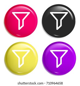 Funnel multi color glossy badge icon set. Realistic shiny badge icon or logo mockup