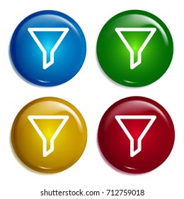 Funnel multi color gradient glossy badge icon set. Realistic shiny badge icon or logo mockup