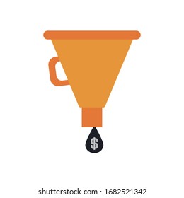 funnel with oil drop with money symbol icon over white background, flat style, vector illustration