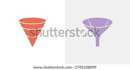 Funnel in orange and purple white background gray background