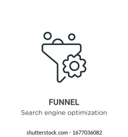 Funnel outline vector icon. Thin line black funnel icon, flat vector simple element illustration from editable search engine optimization concept isolated stroke on white background