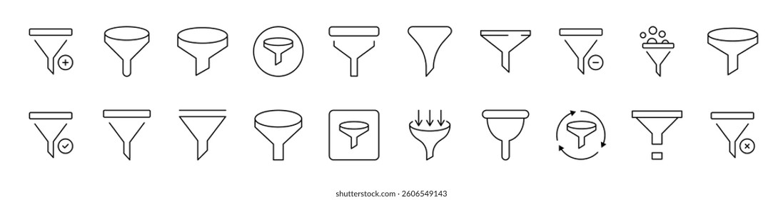 Funnel Picture Collection. Editable Stroke. Perfect for Infographics, Articles, Books, Flyers, Banners