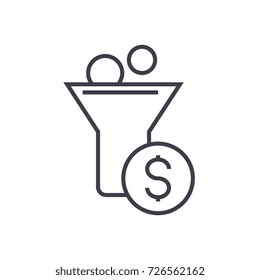 funnel profit, marketing conversion vector line icon, sign, illustration on background, editable strokes