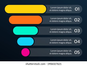 Funnel pyramid design for sales conversion. Marketing cone. Modern business diagram or chart template with 5 steps. Vector illustration.