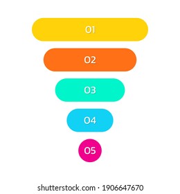 Funnel pyramid design for sales conversion. Marketing cone. Modern business diagram or chart template with 5 steps. Vector illustration.
