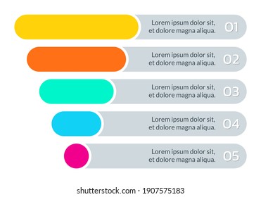 Funnel pyramid design for sales conversion. Marketing cone. Modern business diagram or chart template with 5 steps. Vector illustration.