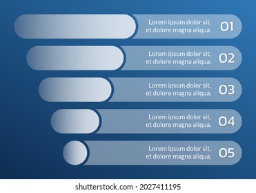 Funnel pyramid design for sales conversion. Marketing cone. Modern business diagram or chart template with 5 steps. Vector illustration.