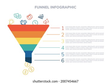 Funnel Pyramid Infographic with Icons Modern Style number options template Vector illustration can be used for workflow layout diagram business step options banner web design colorful